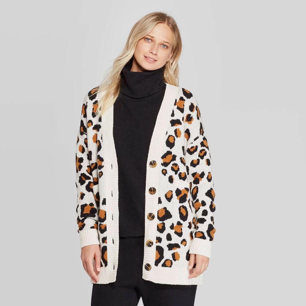 Target x Who What Wear Leopard Print Long Cardigan Button Front Sweater NWT XS